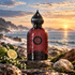 Attar Collection IDOL perfume overlooks an open rocky coastline at sunrise, surrounded by bergamot, lily of the valley, clary sage, cedarwood, moss, and sea mist.