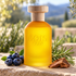 BOIS 1920 Cannabis Fruttata with blueberries, rosemary, and cedarwood on pale stone in warm garden sunlight.