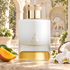 Pantheon Roma A bottle with mango, coconut, and white orchids in a sunlit stone courtyard with an elephant relief.