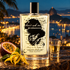 Simone Andreoli Don’t Ask Me Permission bottle with a passionfruit half, ylang-ylang and cachaça overlooking Rio at night.