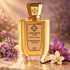 Unique’e Luxury Aphrodisiac Touch on warm stone beside lilac, purple saffron crocus, and a vanilla orchid, illuminated by soft golden light.